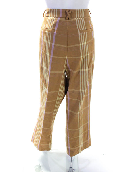 Anthropologie Womens Cotton Plaid Print Straight Leg Dress Pants Yellow Size L