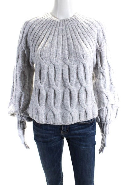 DH New York Womens Light Gray Cable Knit Crew Neck Pullover Sweater Top Size XS