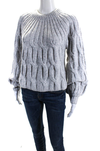 DH New York Womens Light Gray Cable Knit Crew Neck Pullover Sweater Top Size XS