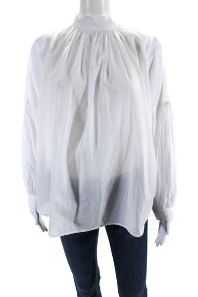 Mahsa Womens Cotton High Neck Long Sleeve Button Up Blouse Top White Size XS