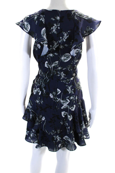 Parker Womens Floral Print Ruffled Hem Sleeveless Sheath Dress Navy Blue Size S