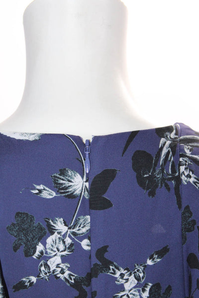 Parker Womens Floral Print Ruffled Hem Sleeveless Sheath Dress Navy Blue Size S