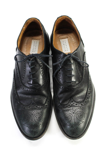 Barneys New York Mens Leather Medallion Wingtip Oxford Shoes Black Size 10.5US