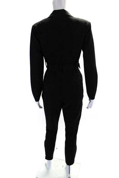 We Wore What Womens Long Sleeved Collared V Neck Belted Jumpsuit Black Size S