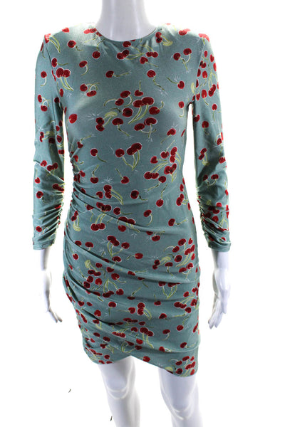 Adriana Degreas Womens Cherry Print Long Sleeved Bodycon Dress Blue Red Size S