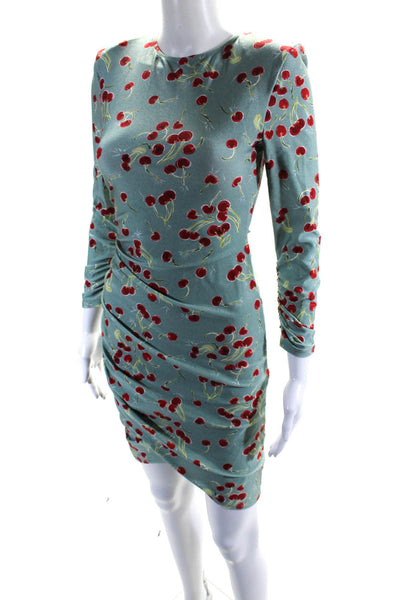 Adriana Degreas Womens Cherry Print Long Sleeved Bodycon Dress Blue Red Size S