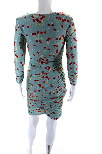 Adriana Degreas Womens Cherry Print Long Sleeved Bodycon Dress Blue Red Size S