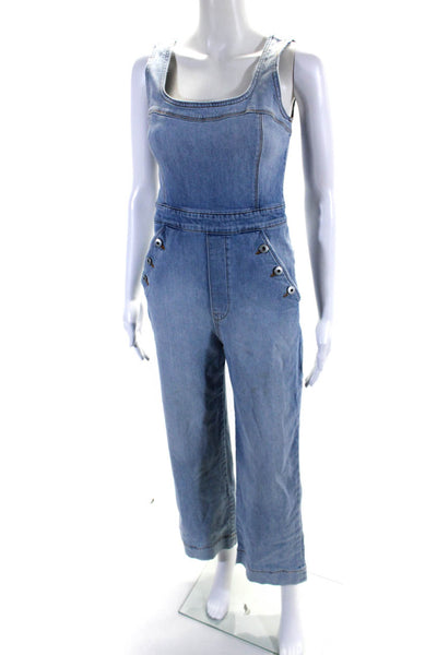 Jonathan Simkhai Womens Zippered Sleeveless Straight Leg Jumpsuit Blue Size 2