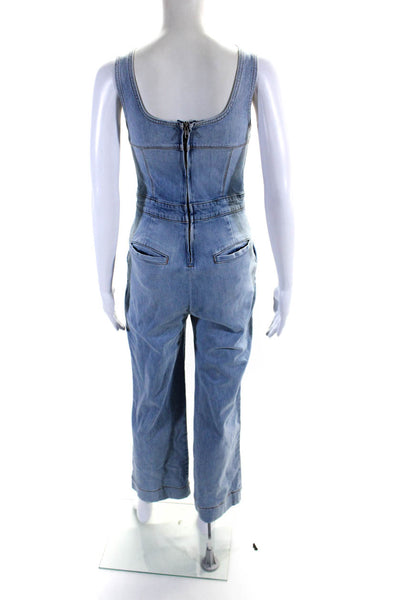 Jonathan Simkhai Womens Zippered Sleeveless Straight Leg Jumpsuit Blue Size 2