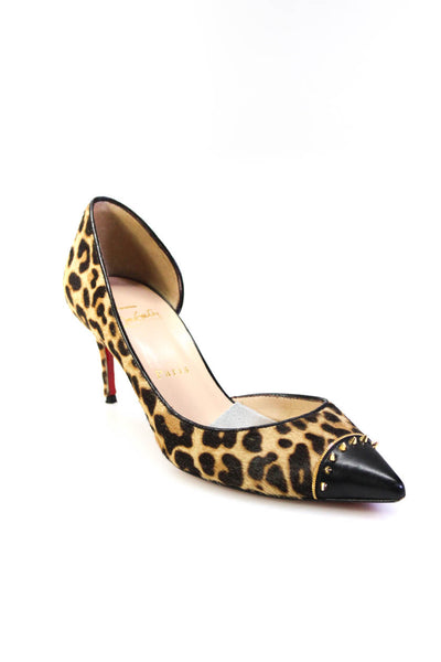 Christian Louboutin Womens Brown Cow Hair Leopard Print Stud D'Orsay Shoes Size7
