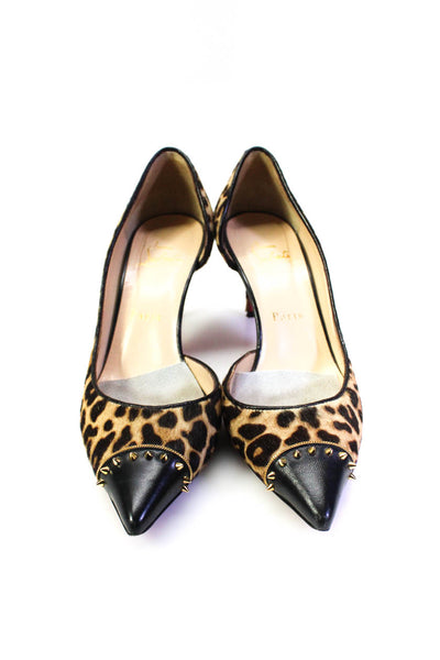 Christian Louboutin Womens Brown Cow Hair Leopard Print Stud D'Orsay Shoes Size7