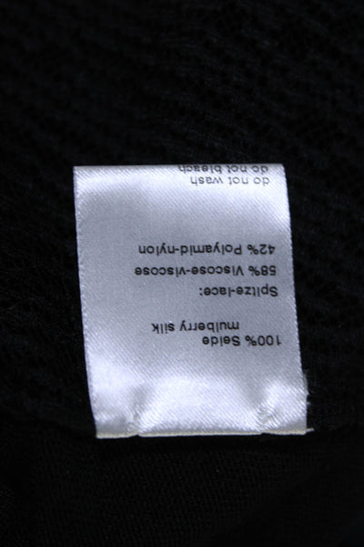 Akris Womens Long Sleeve Knit V Neck Lace Back Sweater Blouse Black Silk Size 8
