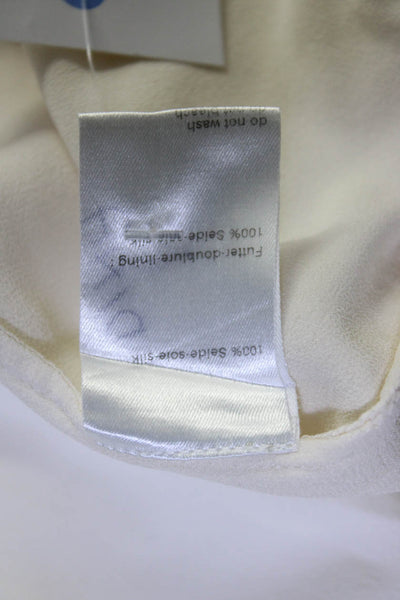 Designer Womens Pintuck Pleat Long Sleeve Crew Neck Top Blouse Ivory Silk Small