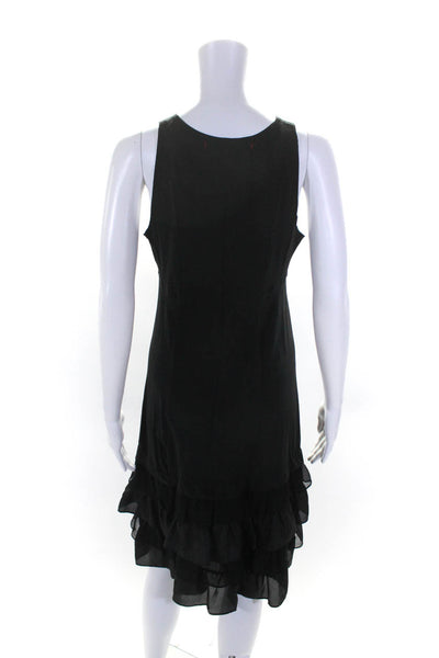 A Common Thread Womens V Neck Tiered Ruffle Hem Sheath Dress Black Silk Medium