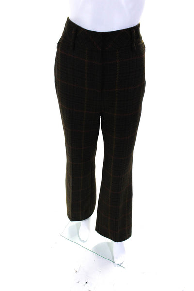 Akris Womens High Waist Plaid Pleated Flare Pants Brown Black Wool Size 8