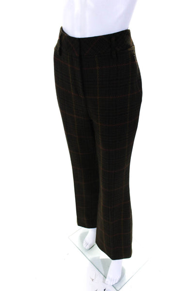 Akris Womens High Waist Plaid Pleated Flare Pants Brown Black Wool Size 8