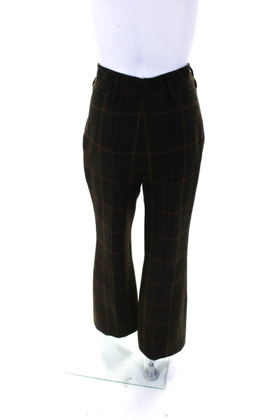 Akris Womens High Waist Plaid Pleated Flare Pants Brown Black Wool Size 8