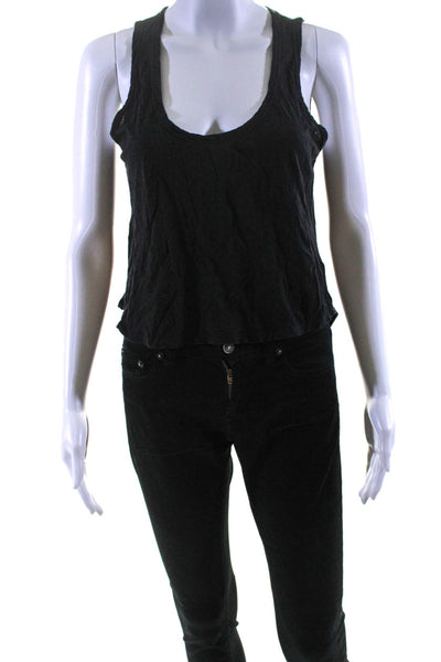 Veronica Beard Jeans Womens Scoop Neck High Low Tank Top Black Cotton Size Small
