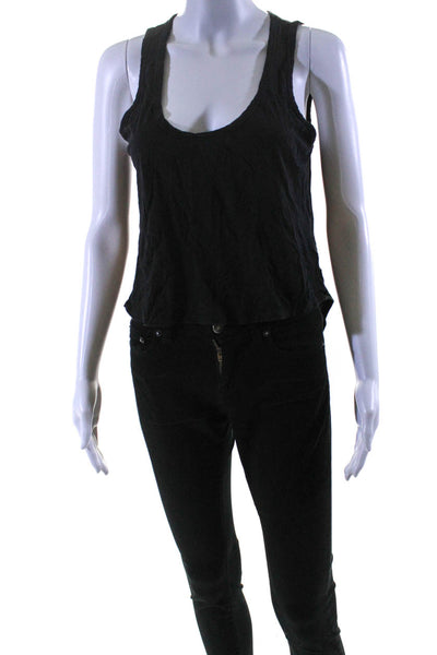 Veronica Beard Jeans Womens Scoop Neck High Low Tank Top Black Cotton Size Small