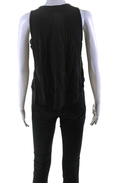 Veronica Beard Jeans Womens Scoop Neck High Low Tank Top Black Cotton Size Small