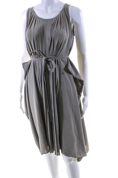 Allsaints Womens Scoop Neck Pleated Belted Midi Emilie Shift Dress Gray Size 0