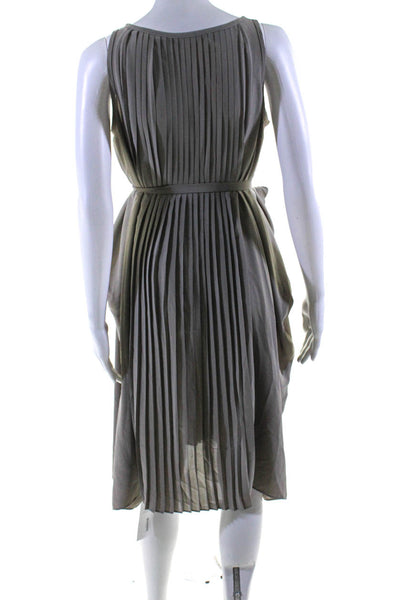 Allsaints Womens Scoop Neck Pleated Belted Midi Emilie Shift Dress Gray Size 0