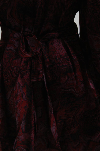 Ganni Womens Long Sleeve Collared Silk Snakeskin Print Dress Red Black FR 32