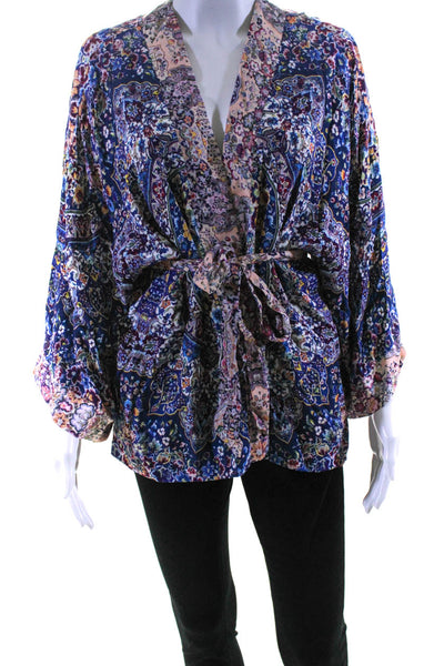 Kachel x Anthropologie Womens Belted Floral Kimono Jacket Multicolored One Size