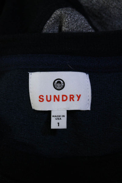 Sundry Womens Crew Neck Long Sleeves Sweatshirt Navy Blue Grey Cotton Size 1