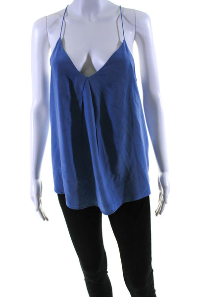Joie Womens Solid Blue Silk V-Neck Sleeveless Layered Pleated Blouse Top Size L