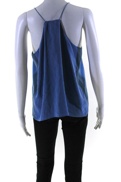 Joie Womens Solid Blue Silk V-Neck Sleeveless Layered Pleated Blouse Top Size L