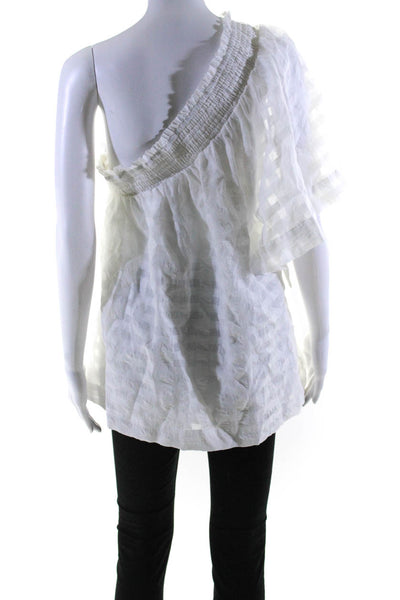 Maeve Anthropologie Womens White Cotton Checker One Shoulder Blouse Top Size L