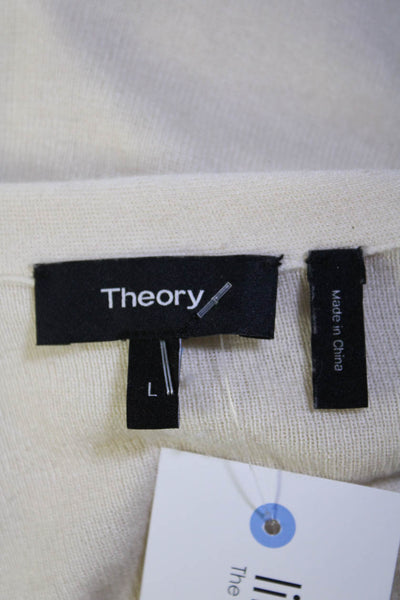 Theory Womens Cream Silk Choker V-Neck Long Sleeve Sweater Top Size L