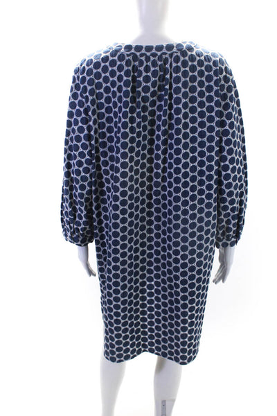 Finley Womens Cotton Long Sleeve V Neck Polka Dot Tunic Dress Blue Size L