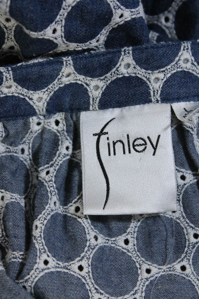 Finley Womens Cotton Long Sleeve V Neck Polka Dot Tunic Dress Blue Size L