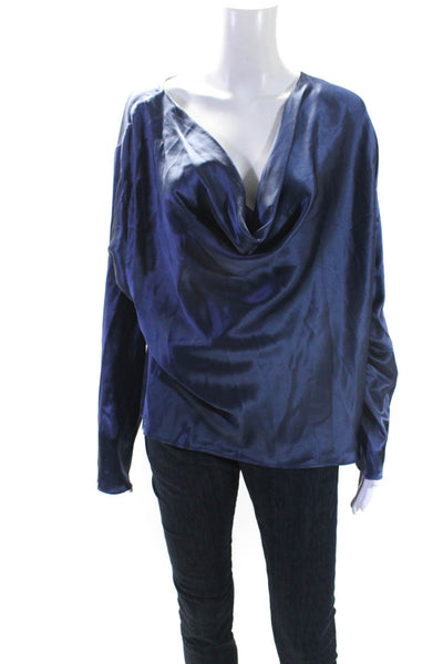 Intermix Womens Silk Long Sleeve Cowl Neck Blouse Blue Size 14