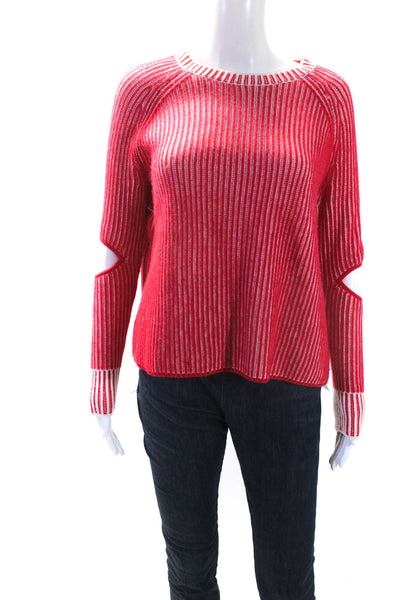 Zoe Jordan Womens Wool Long Sleeve Striped Cutout Pullover Sweater Red Size XS
