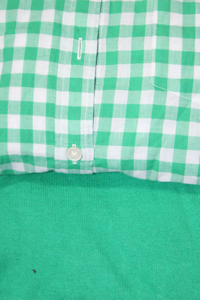 J Crew Womens Teddie Long Sleeved Round Neck Shirts Green White Size M Lot 2