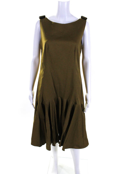 Vassa & Co Womens Sleeveless Boat Neck Pocket Drop Waist Dress Green Size 8