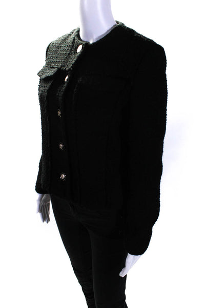 Zara Womens Woven Tweed Round Neck Buttoned Long Sleeved Blazer Black Size S