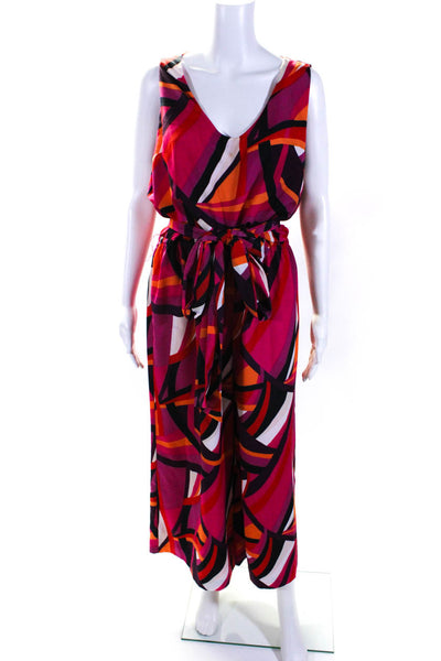 Trina Trina Turk Womens Abstract Print Keyhole Back Jumpsuit Multicolor Size 12