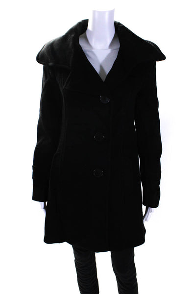 Steve by Searle Womens Wool Collared Long Sleeve Buttoned Peacoat Black Size 8