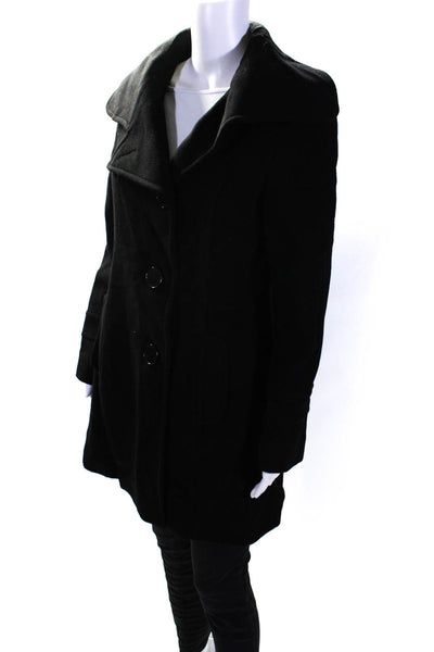 Steve by Searle Womens Wool Collared Long Sleeve Buttoned Peacoat Black Size 8