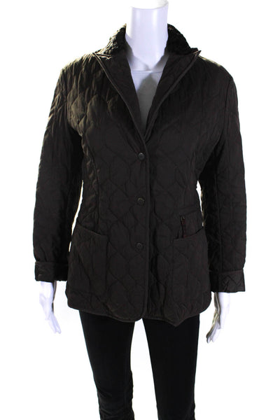 Henry Cottons Womens Quilted Textured Snap Button Collar Jacket Brown Size EUR42