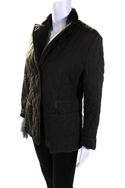 Henry Cottons Womens Quilted Textured Snap Button Collar Jacket Brown Size EUR42