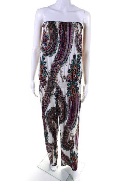 Fifilles Womens Ruched Paisley Print Strapless Jumpsuit Multicolor Size M