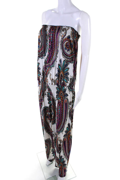 Fifilles Womens Ruched Paisley Print Strapless Jumpsuit Multicolor Size M