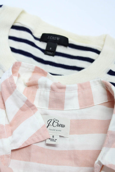 J Crew Womens Cotton Striped Short Sleeve Button Up Blouse Top Pink Size S Lot 2