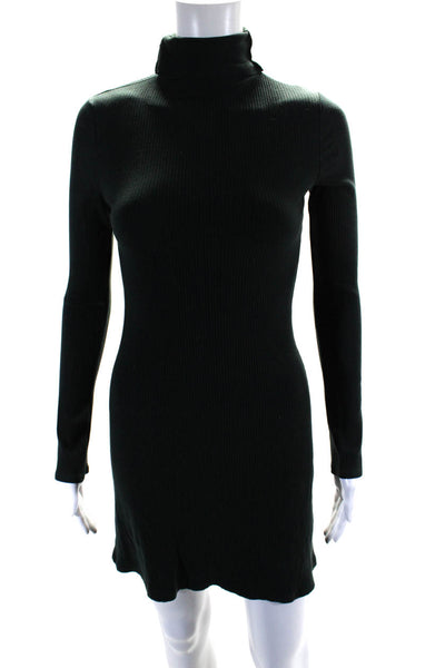 Reformation Womens Turtleneck Long Sleeve Ribbed A Line Dress Green Size S