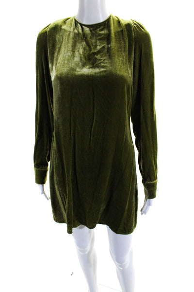 Reformation Womens Velvet Long Sleeve Low Back Shift Dress Green Size 2